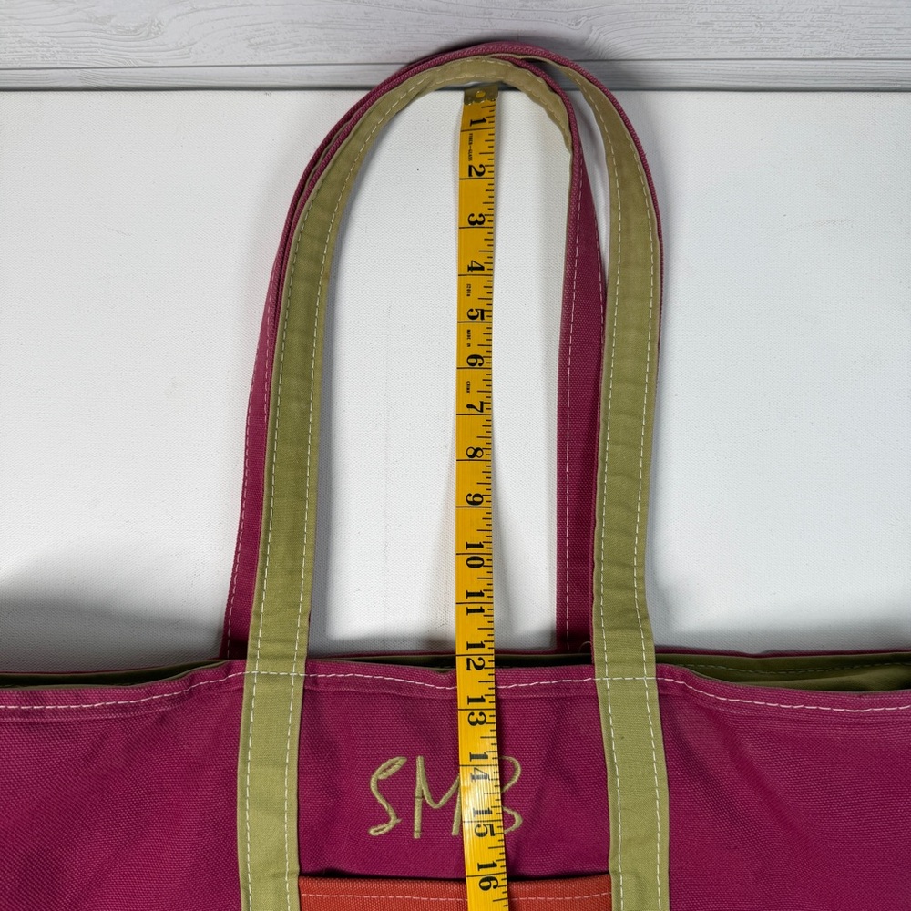 LL bean Boat And Tote Vintage Bag Large Color Block Monogram Canvas Fuchsia - Picture 15 of 16